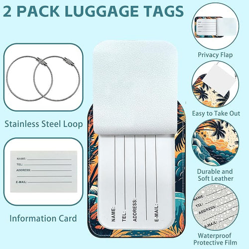 2 Pack Cute Luggage Tag for Suitcases Summer Beach Leather Luggage Tags - Image 2