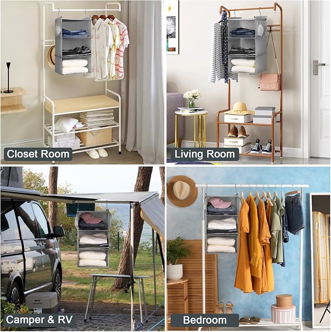 MAX Houser 3 Tier Shelf Hanging Closet Organizer, Space Saver, Closet Hanging - Image 4