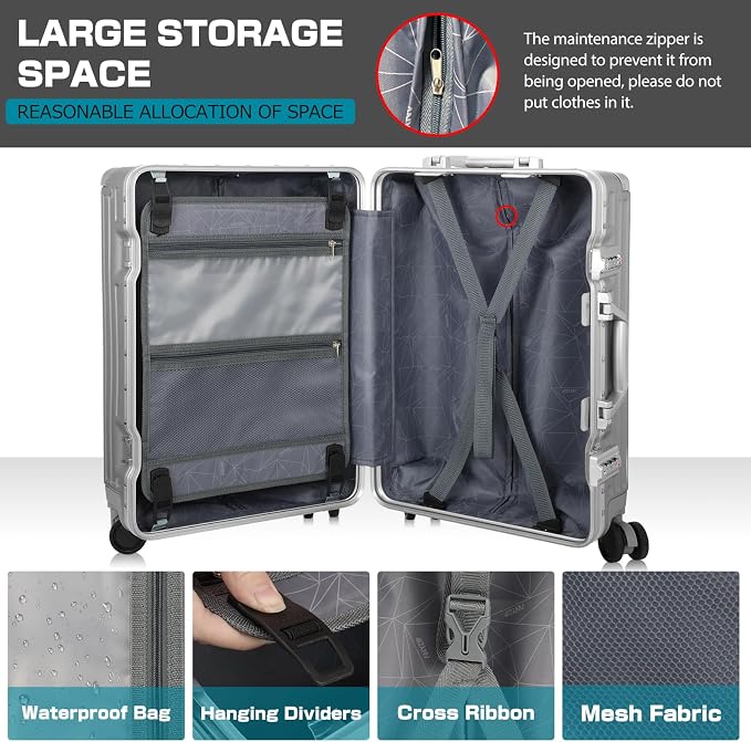AnyZip Luggage Aluminium Frame Suitcase Hard Shell TSA Lock No Zipper 28In - Image 4
