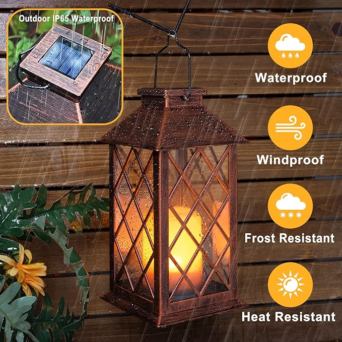 TAKE ME 14" Solar Lantern Outdoor Garden Hanging Lantern Waterproof LED - Image 4