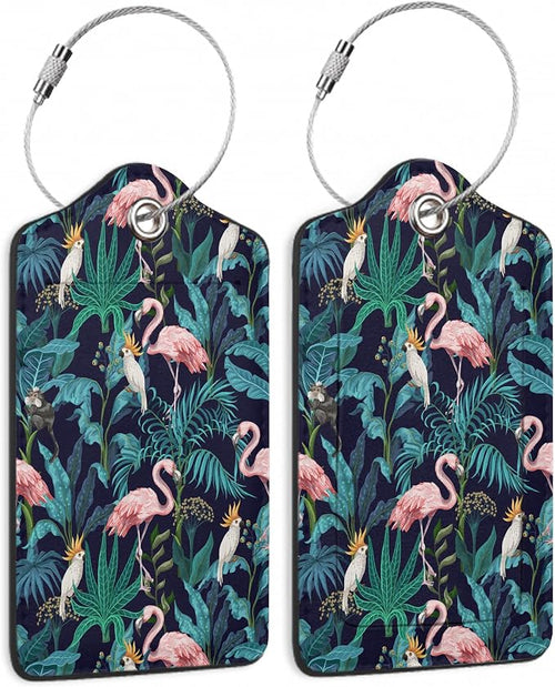 2 Pack Luggage Tag for Suitcase, Flamingo Parrots Leather Suitcase Tags by TXIANT
