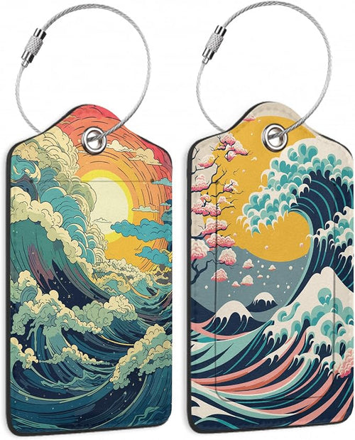 2 Pack Luggage Tag for Suitcase, Waves Sunrise Leather Bag Tags Identifiers by TXIANT