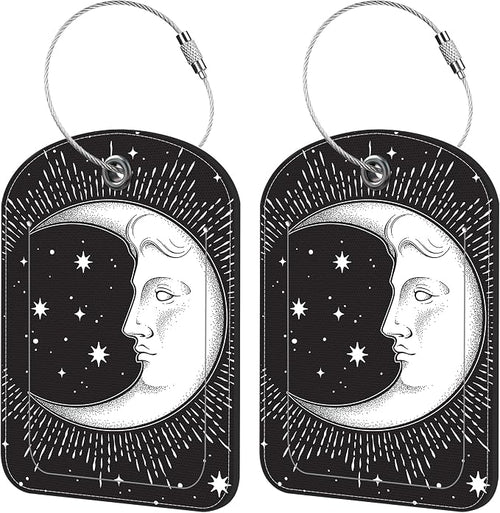 2 Pack Cute Luggage Tag for Suitcases Crescent Moon Leather Luggage Tags by iapodiad
