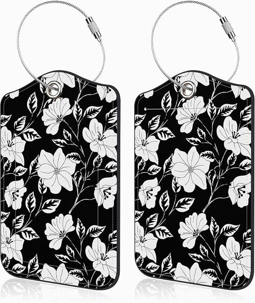 2 Pack Luggage Tags for Suitcases Black Flowers and Leaves Leather Luggage Tags by Unknown