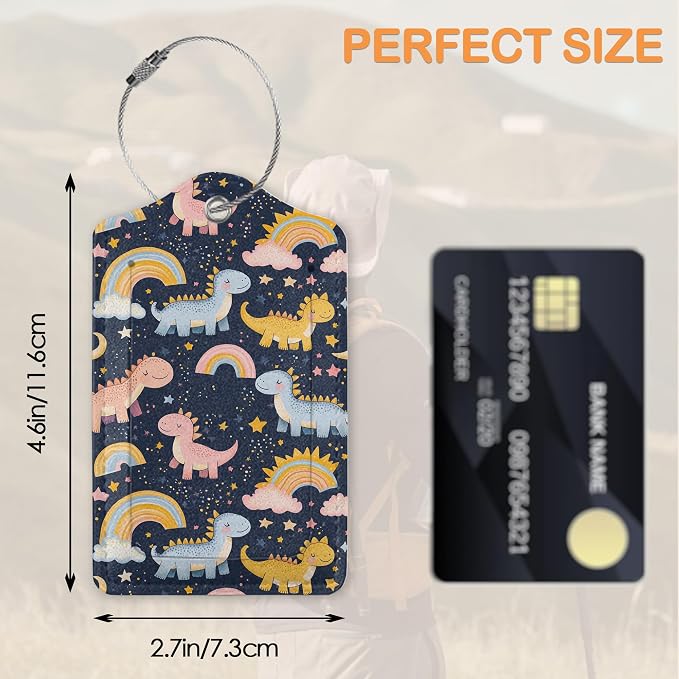 Cute Funny Dinosaurs 3 PCS Luggage Tags, Colorful Dinosaurs Leather Suitcase - Image 2