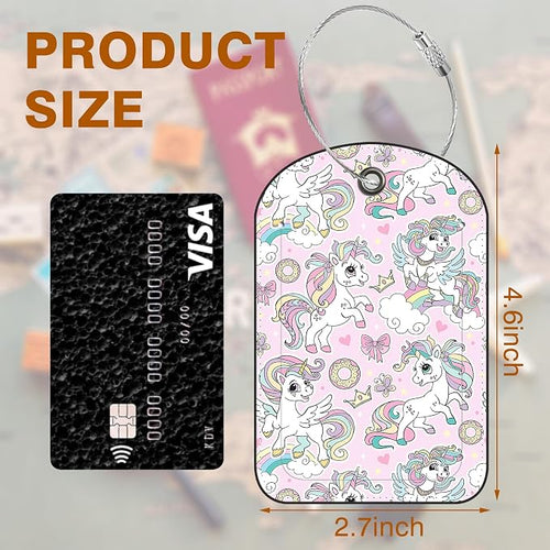 2 Pack PU Luggage Tags for Suitcase, Cute Unicorns Suitcase Tag Leather ID - Image 2