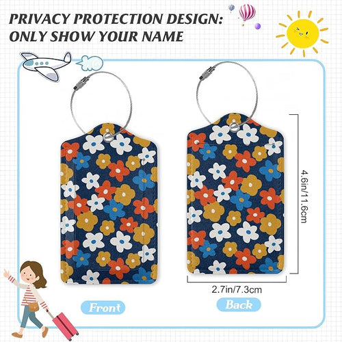 3 Pack Luggage Tag for Suitcase, Vintage Groovy Flowers Leather Luggage Tags - Image 2