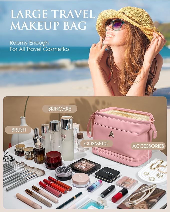 Initial Makeup Bags for Teens Girls, Personalized Double Layer Cosmetic Bag - Image 2