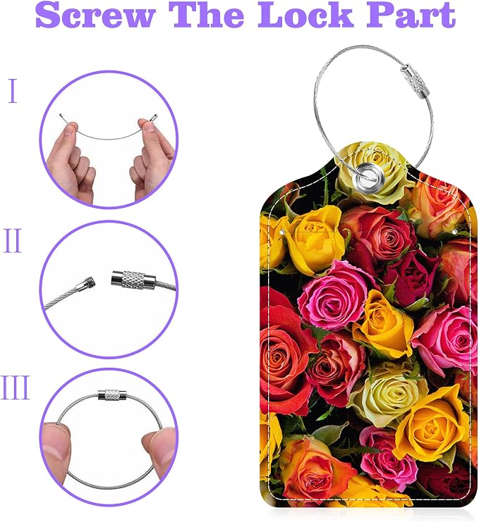 Colorful Roses Luggage Tags 2PCS PU Leather Suitcases Tag - Image 4