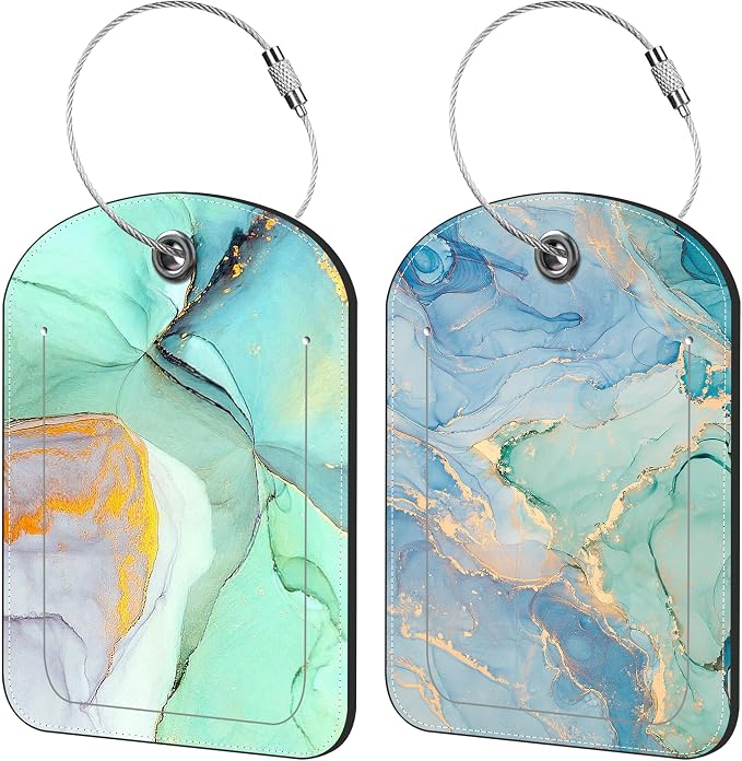 Emerald Marble Luggage Tag for Suitcase Set of 2 PU Leather Cute Luggage Tags by iapodiad
