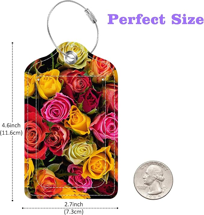 Colorful Roses Luggage Tags 2PCS PU Leather Suitcases Tag - Image 2