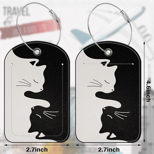 2 Pack Luggage Tag for Suitcase Black and Gray cat Leather Suitcase Tags - Image 2