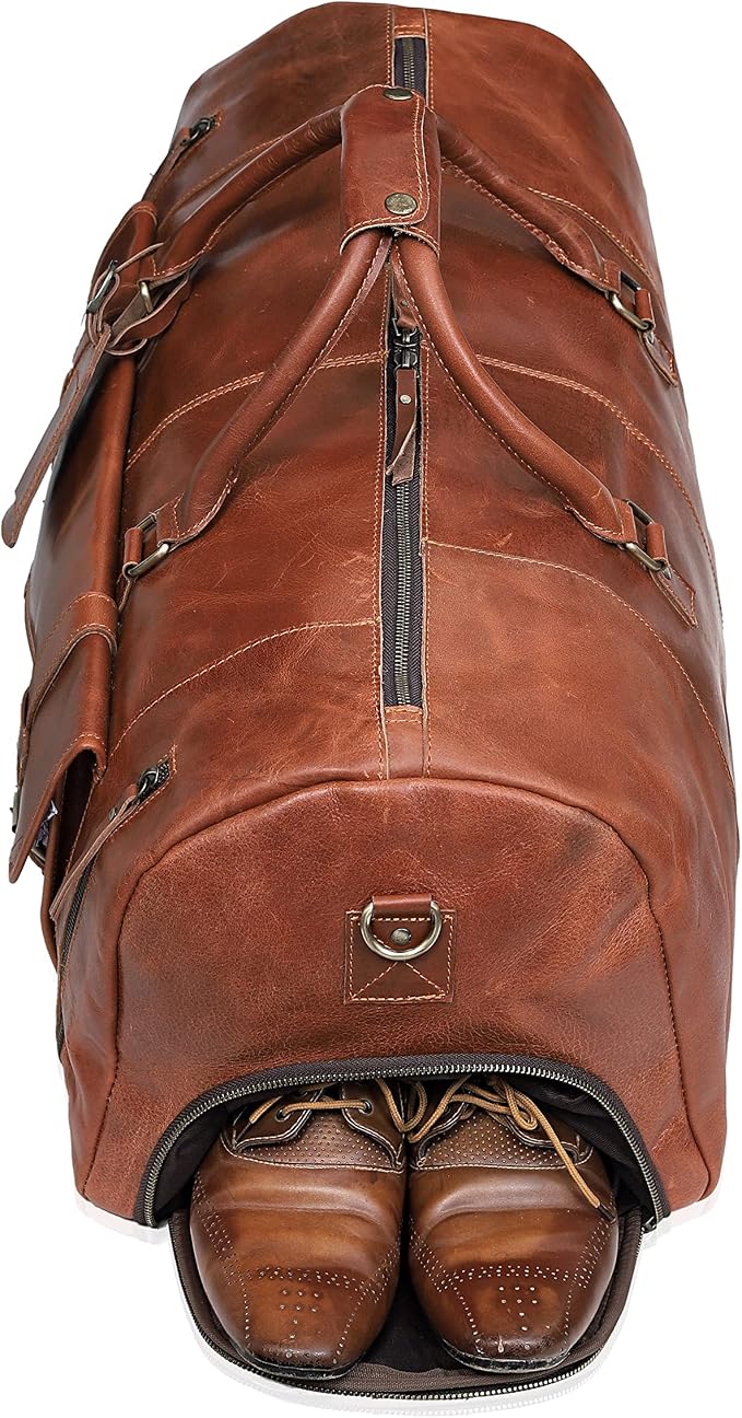 24 Inch Leather Duffle Bags for Men Large Full-Grain Buffalo Leather Overnight - Image 3