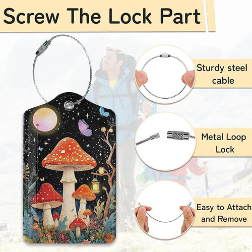 3 PCS Mushroom Luggage Tags, Colorful Butterfly Moon Star Suitcase Tags Privacy - Image 2
