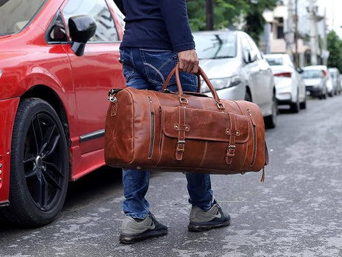 24 Inch Leather Duffle Bags for Men Large Full-Grain Buffalo Leather Overnight - Image 2