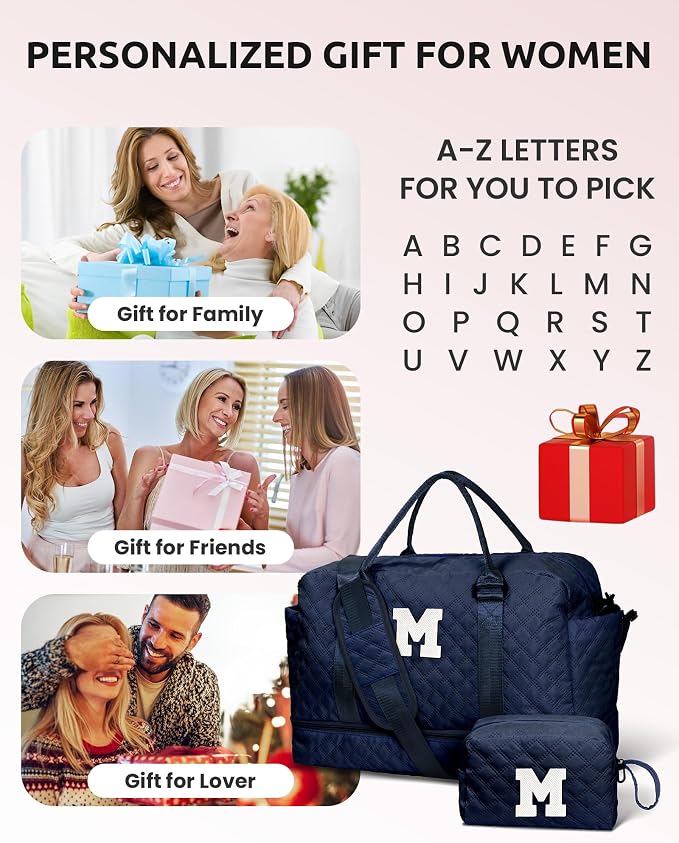 Initial Duffle with Shoe Compartment, Personalized Weekender Bag with Shoulder - Image 7
