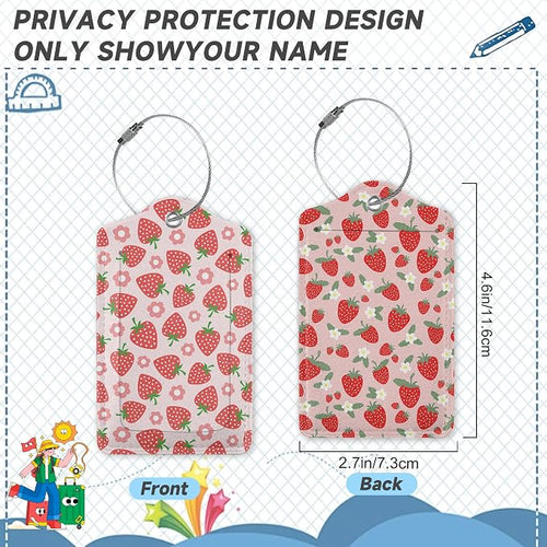 2 Pack Luggage Tag for Suitcase, Retro Strawberry Leather Suitcase Tags - Image 2