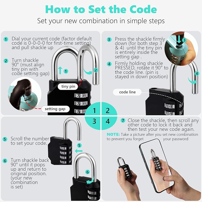 CL21VP 2.6 Inch Long Shackle Combination Lock, 4 Digit Combination Padlock Set - Image 5