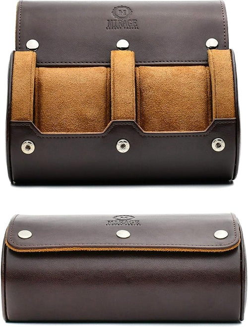 2 Watch Travel Case for Men Vegan Leather Watch Roll Case Organizer and Display by MirageLuxuryTravel