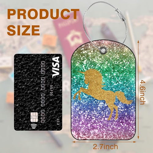 2 Pack Luggage Tag for Suitcase Sparkles Unicorn Leather Suitcase Tags - Image 2