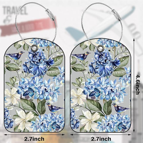 2 PCS Leather Luggage Tags for Suitcase Hibiscus Flowers Bird Travel Luggage Tag - Image 2