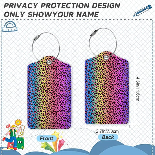 2 Pack Leather Luggage Tag for Suitcase Neon Rainbow Colored Leopard Print - Image 2