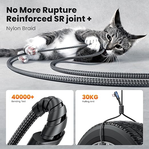 USB C Cable 10ft 100W Right Angle Fast Charging Cord, Nylon Braided USB 2.0 - Image 5