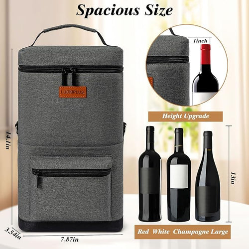 2 Bottle Wine Bag Carrier Tote, Portable Wine Cooler Bag - Image 2