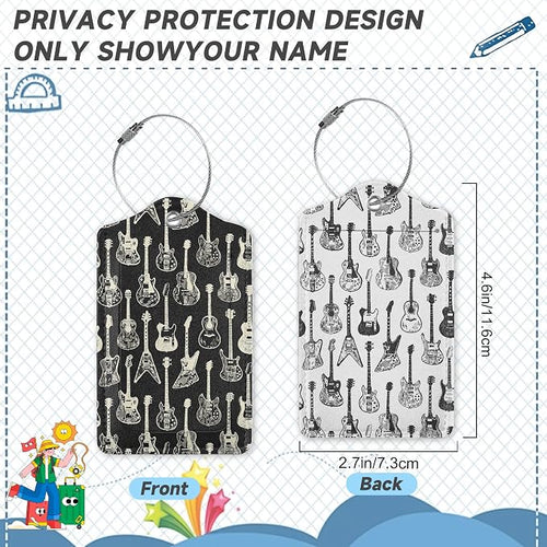 2 Pack Leather Luggage Tag for Suitcase Music Guitar Unique Travel Tags - Image 2