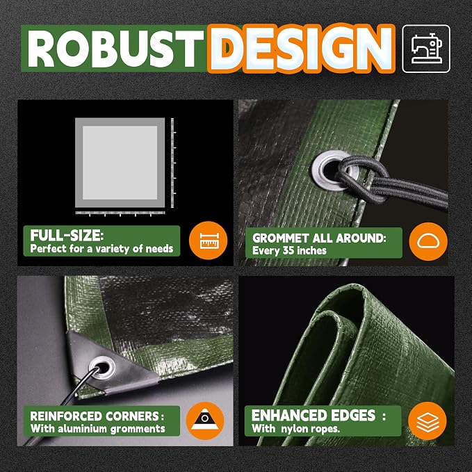 16x20 Feet Tarp Waterproof, 9Mil Thick, Finished Size Tarps, UV Resistant - Image 4