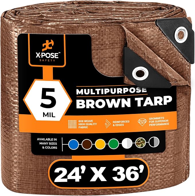 Multipurpose Protective Cover Brown Poly Tarp 24' x 36' by XposeSafety