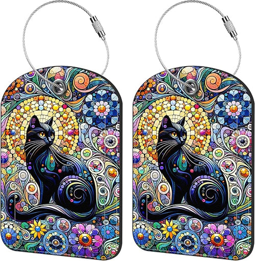 2 Pack Cute Luggage Tag for Suitcases Black Cat Leather Luggage Tags by iapodiad