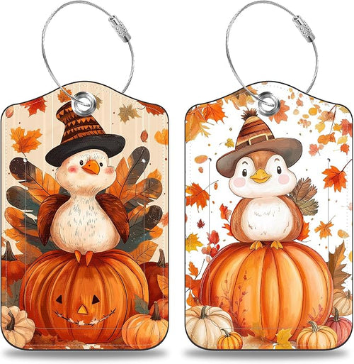 2 Pcs Cartoon Turkey and Pumpkin Luggage Tags by Unknown