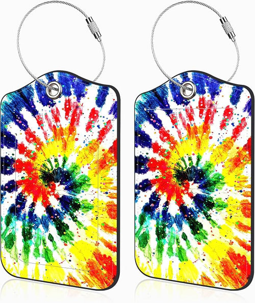 2 Pack Luggage Tags for Suitcases Colorful Rainbow Tie Dye Leather Luggage Tags by Unknown