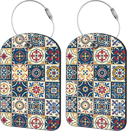 2 Pack Cute Luggage Tag for Suitcases Portuguese Tiles Leather Luggage Tags by iapodiad