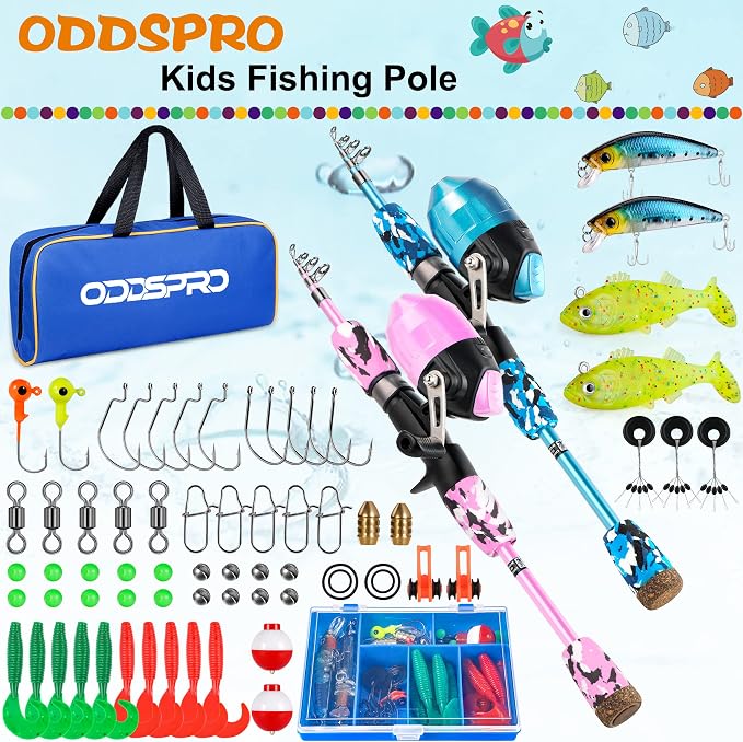 ODDSPRO Kids Fishing Pole Pink, Portable Telescopic Fishing Rod and Reel Combo - Image 2