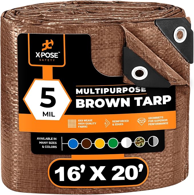 Multipurpose Protective Cover Brown Poly Tarp 16' x 20' by XposeSafety