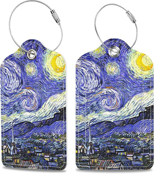2 Pack Luggage Tags for Suitcase The Starry Night Leather Stainless Steel Loop by MSEAANBK