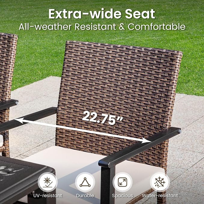 PHI VILLA Outdoor Wicker Chairs Set of 6, Rattan Covered Metal Armchairs - Image 3