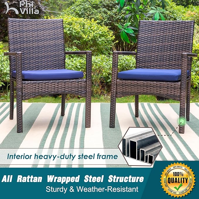PHI VILLA Outdoor Rattan Dining Chairs Set of 6, Modern Wicker Armchair - Image 2