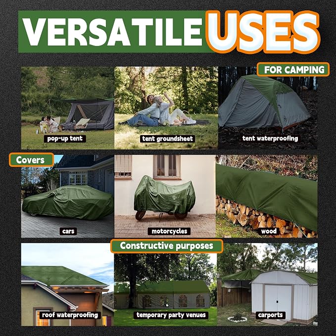 8x10 Feet Tarp Waterproof, 9Mil Thick, Finished Size Tarps, UV Resistant - Image 7