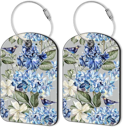 2 PCS Leather Luggage Tags for Suitcase Hibiscus Flowers Bird Travel Luggage Tag by Unknown