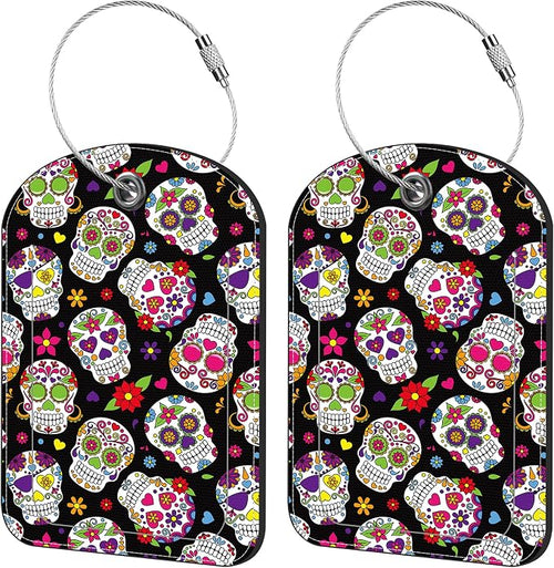 2 Pack Cute Luggage Tag for Suitcases Day of The Dead Sugar Skull Leather by iapodiad
