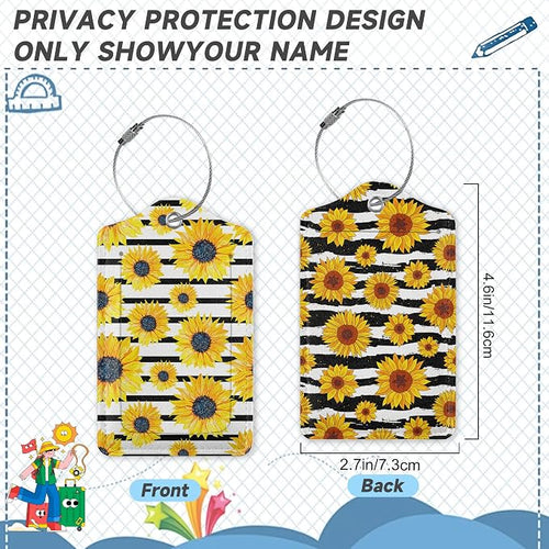 2 Pack Luggage Tag for Suitcase, Sunflowers Striped Leather Suitcase Tags - Image 2