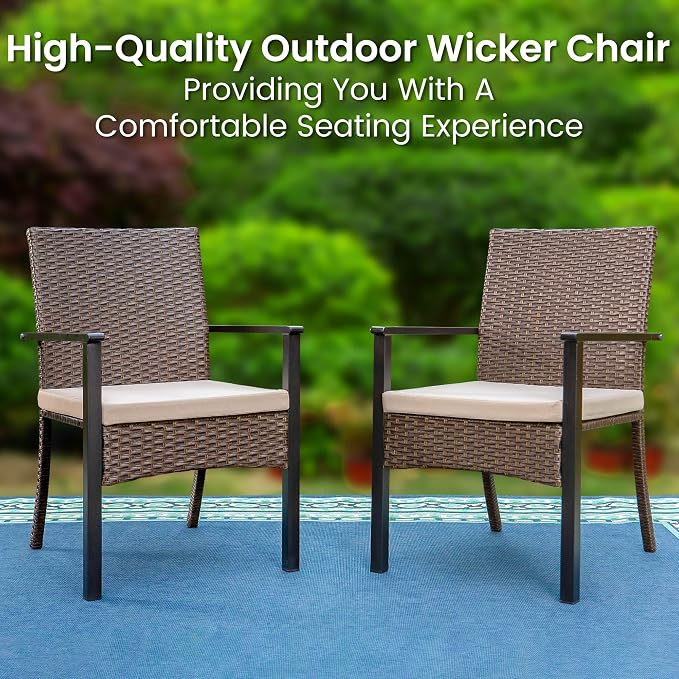 PHI VILLA Outdoor Wicker Chairs Set of 4, Rattan Covered Metal Armchairs - Image 2