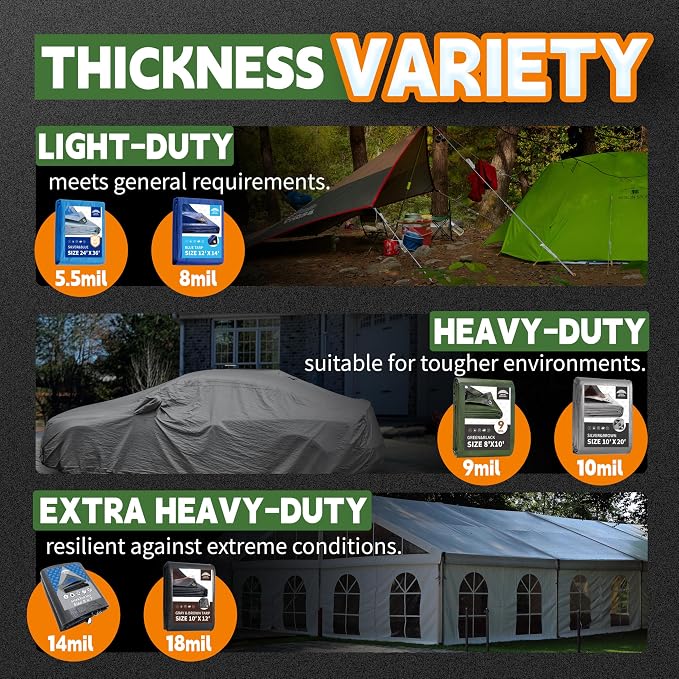 15x15 Feet Tarp Waterproof, 9Mil Thick, Finished Size Tarps, UV Resistant - Image 8