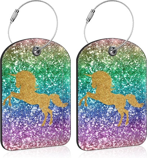2 Pack Luggage Tag for Suitcase Sparkles Unicorn Leather Suitcase Tags by Unknown