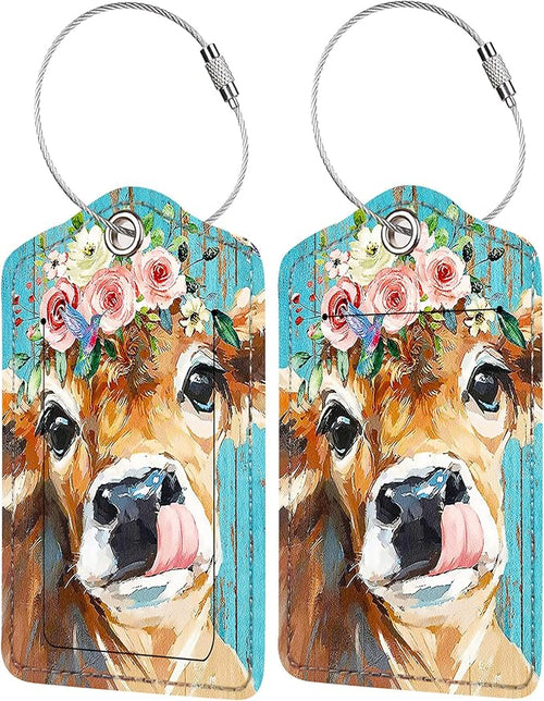 2 Pack Luggage Tag for Suitcase, Cute Unique Leather Bag Tags Identifiers by BestEioyo