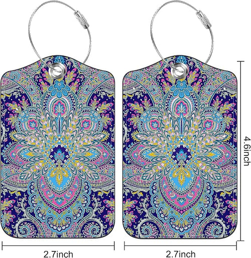 2 Pack Luggage Tags Paisley Pattern and Ethnic Style Floral PU Leather Baggage - Image 2